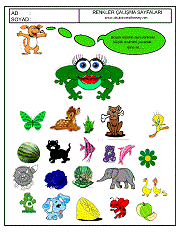 okul öncesi renkler çalışma sayfaları; verilen resimle aynı renkte olan resimleri işaretle